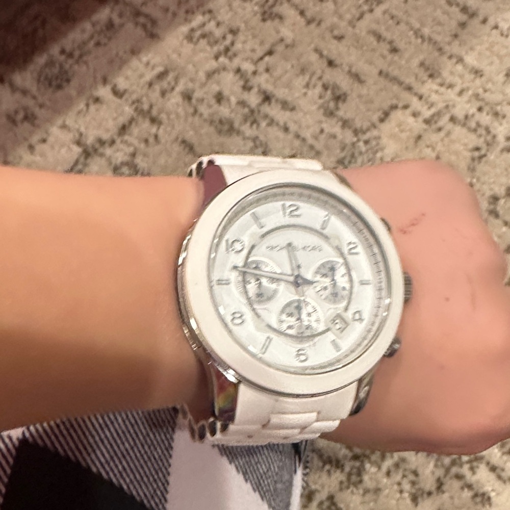 Michael Kors Silver and White Chronograph Watch